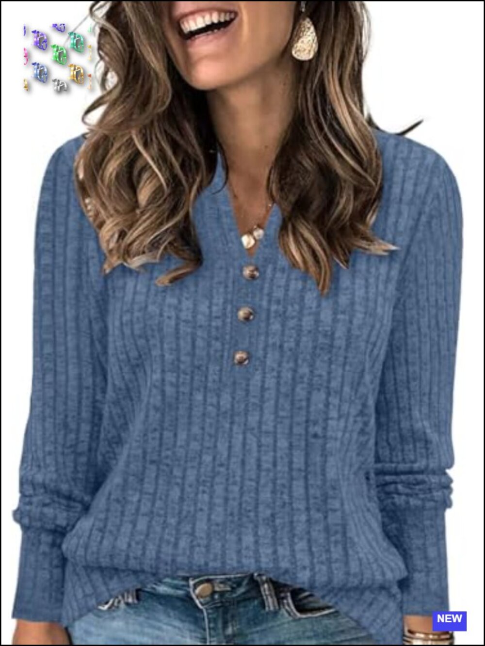 Plus Size Tunic Long Sleeve V-Neck Henley Sweater Fall Winter